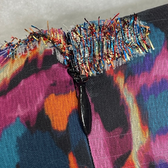 Vince Camuto Metallic Paisley-Print Lace-Trim Dress Shimmery Size 14 - Picture 14 of 16